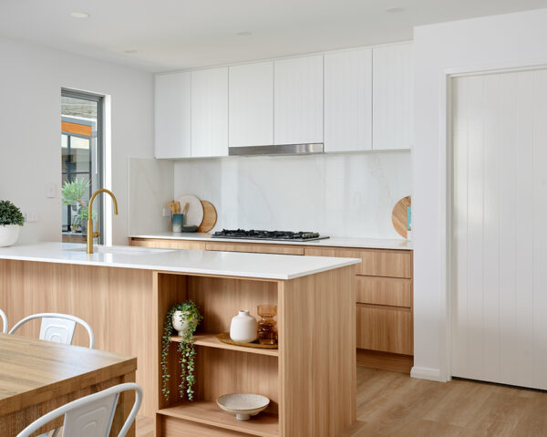 Kitchen area inside the Perth modular home Shorehouse design by PIQUE