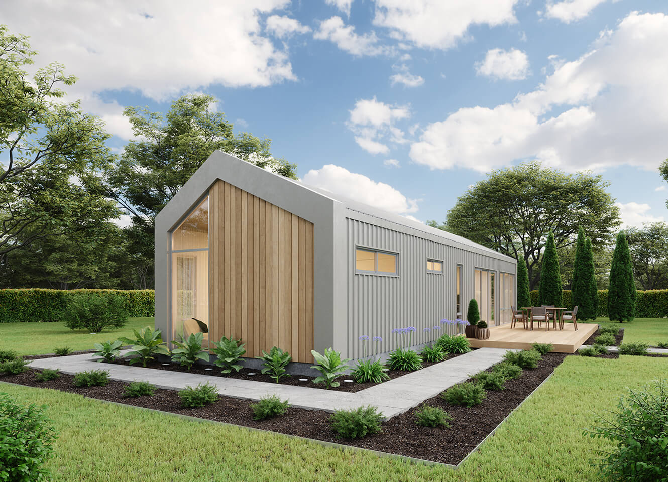 exterior shot of 1 bedroom modular home design by PIQUE