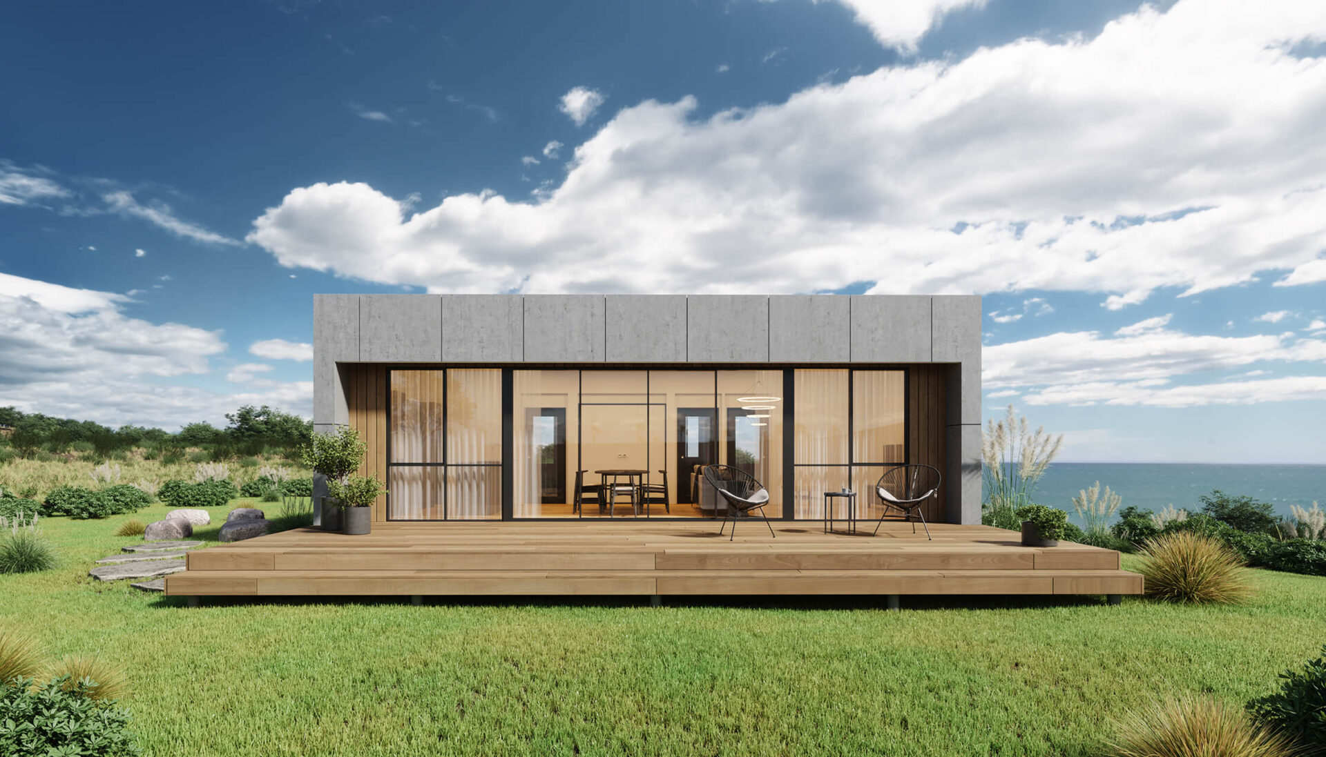 exterior shot of Vienna 2 bedroom modular home design by PIQUE