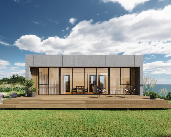 exterior shot of Vienna 2 bedroom modular home design by PIQUE