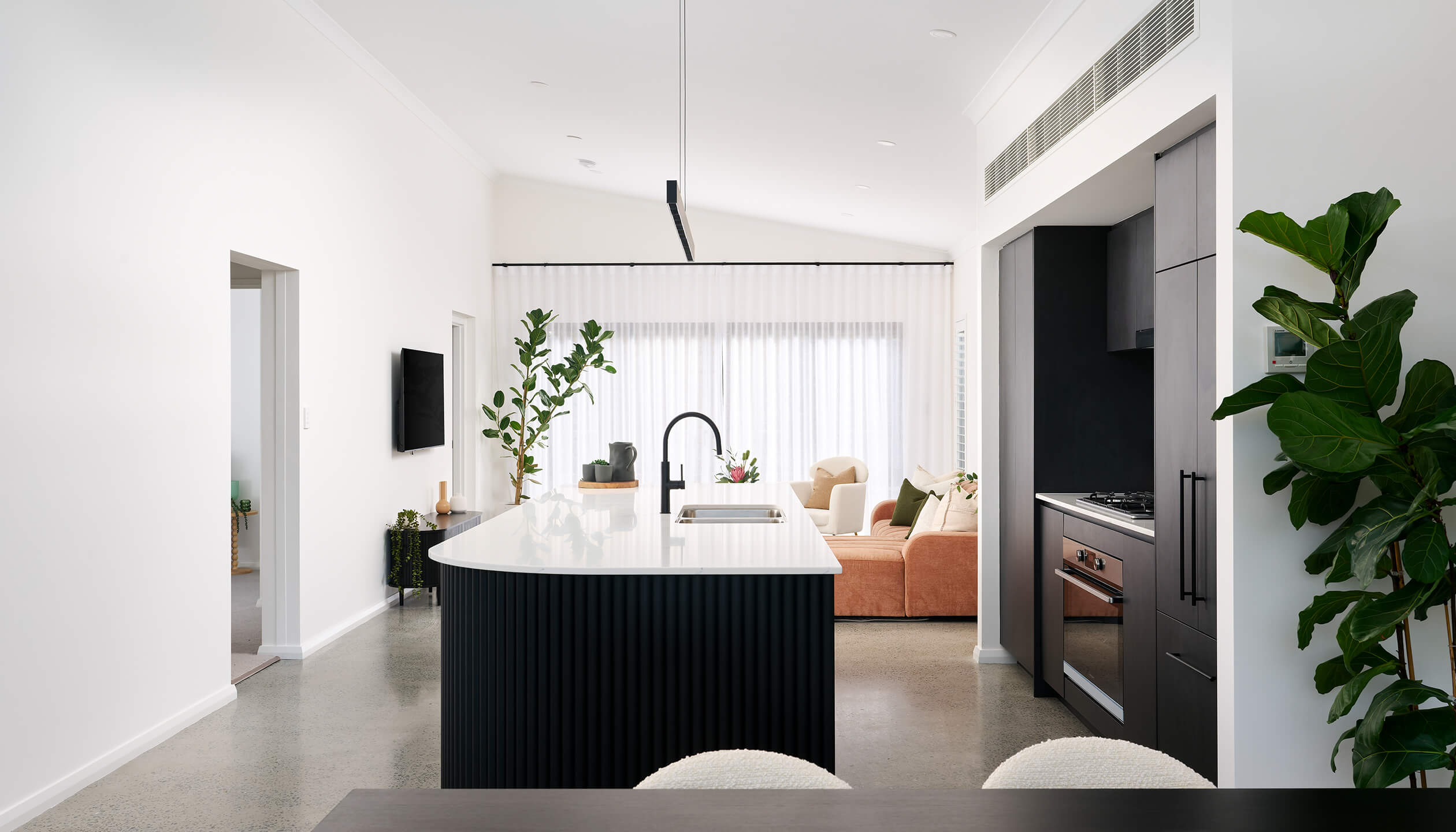 Kitchen area inside the 3 bedroom modular home Wildwood design by PIQUE