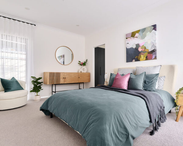 Bedroom inside the Perth modular home Wildwood design by PIQUE