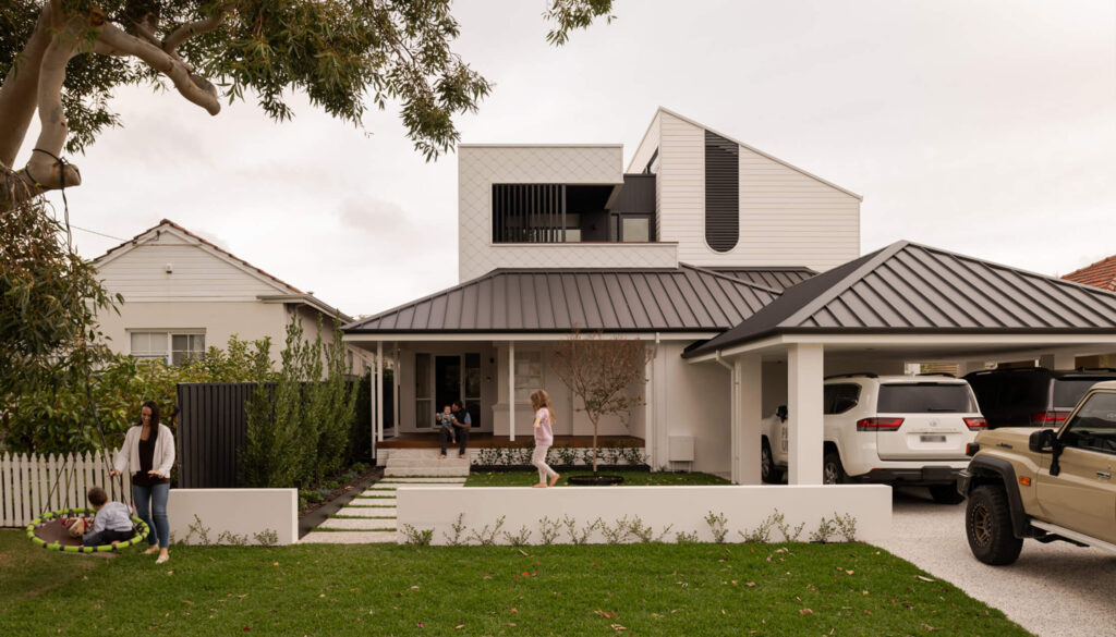 Modern modular home with clean lines, natural materials, and architectural features like raked ceilings and breezeways. Represents PIQUE’s architecturally inspired modular design—crafted for precision, speed, and livability.